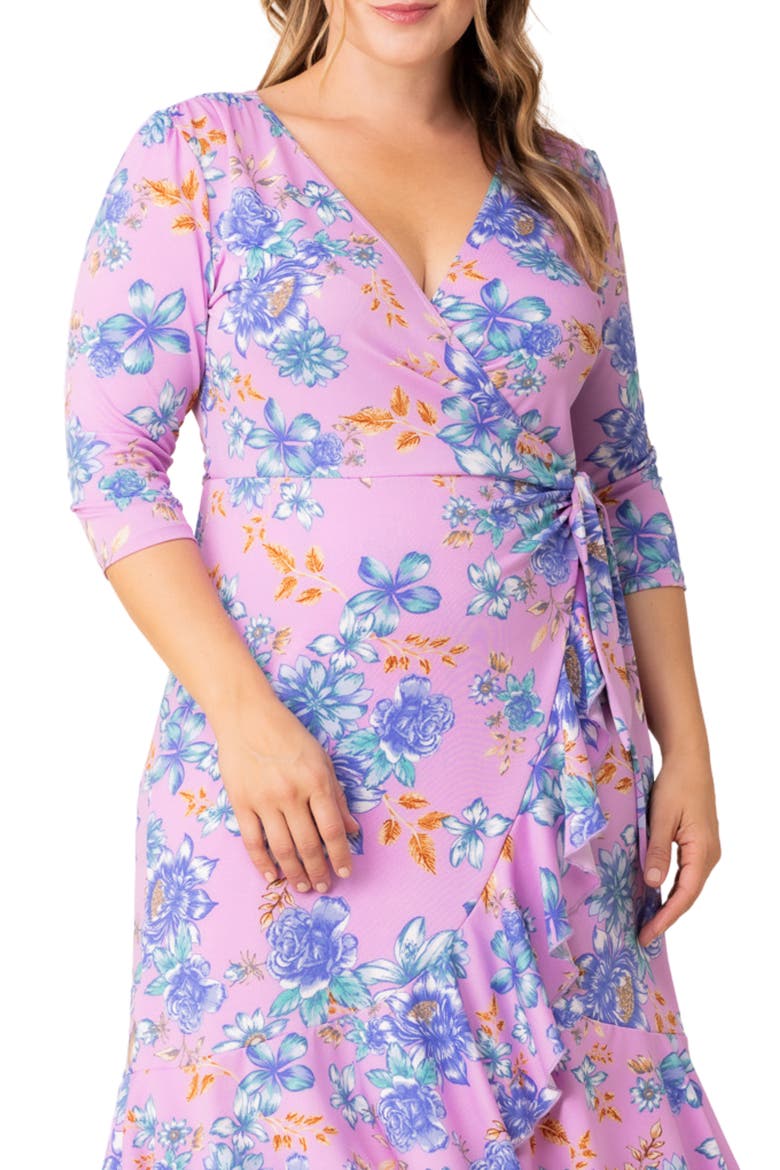 Flirty Flounce Wrap Dress, Alternate, color, LILAC TROPICAL FLORALS