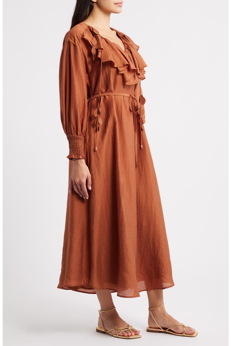 Kiyelle Ruffle Long Sleeve Dress, Alternate, color, MOCHA