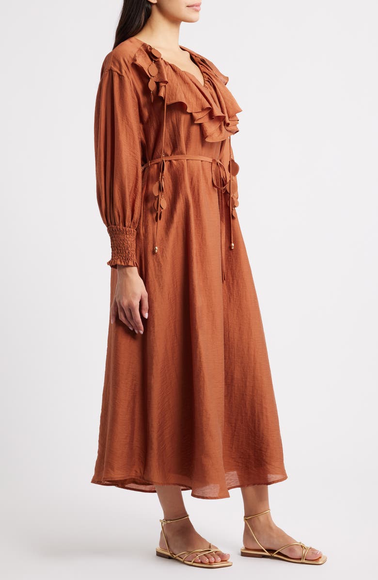 CIEBON Kiyelle Ruffle Long Sleeve Dress, Alternate, color, Mocha