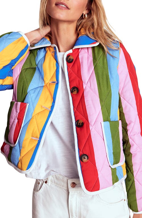 Boden Fitzrovia Stripe Quilted Jacket in Rainbow Stripe 