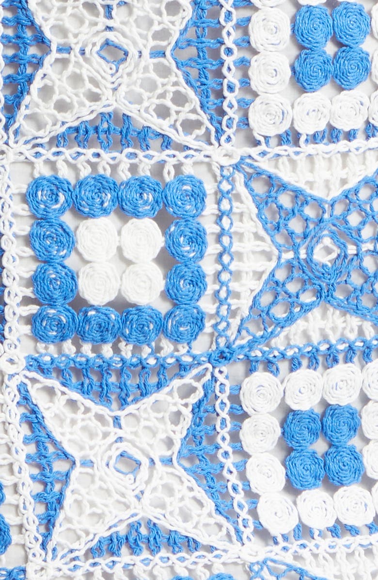 Alice + Olivia Clyde Embroidered Patchwork Sleeveless Shift Dress, Alternate, color, Blue Iris/ Off White