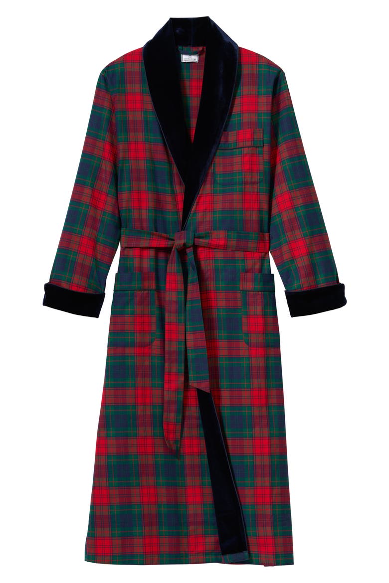 Velvet Trim Cotton Twill Robe, Alternate, color, RED