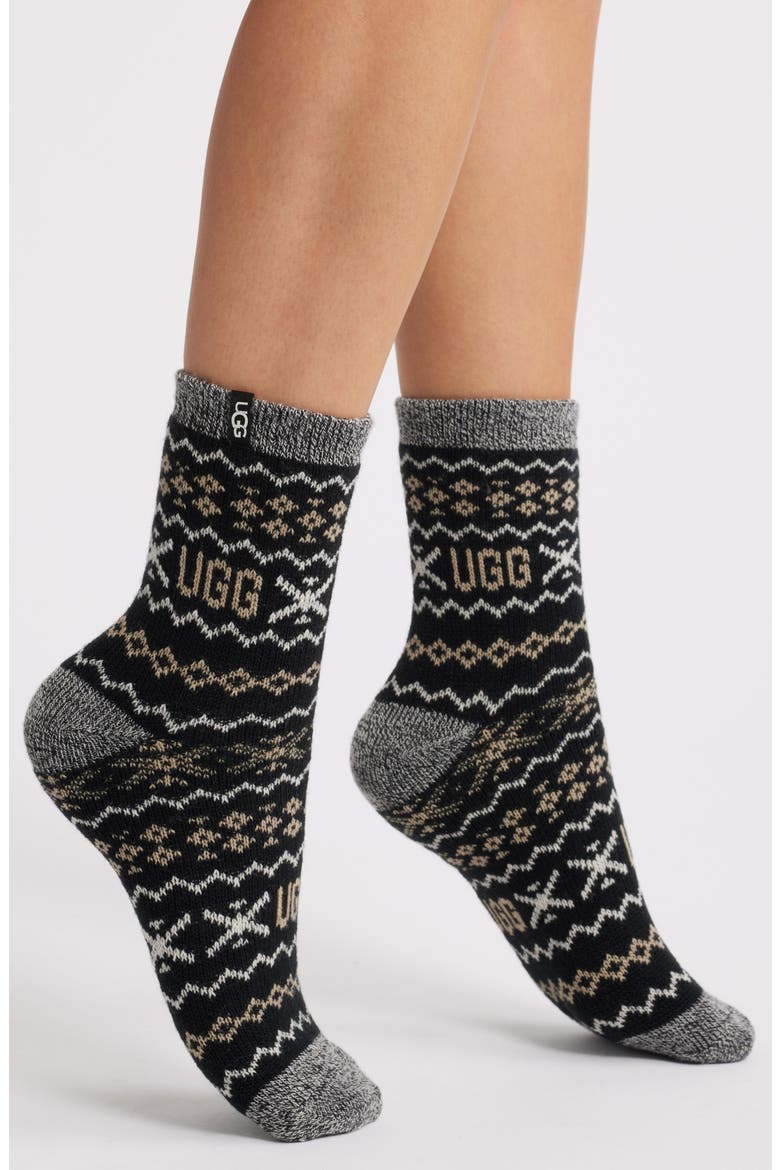 Cressida Jacquard Quarter Socks, Main, color, BLACK MULTI UGGISLE