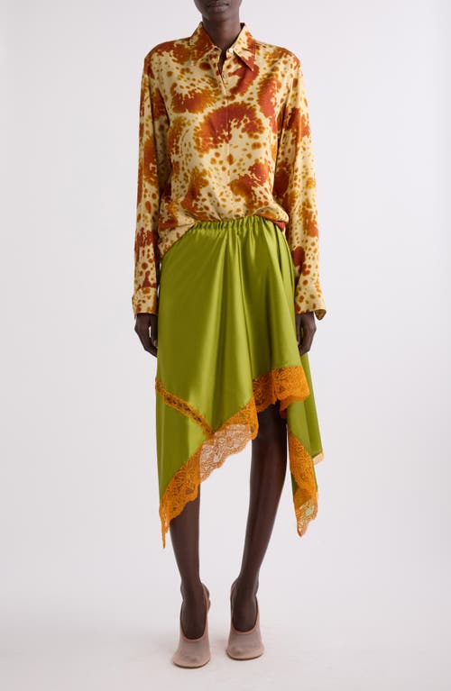 Shop Dries Van Noten Lace Trim Stretch Silk Handkerchief Skirt In Olive