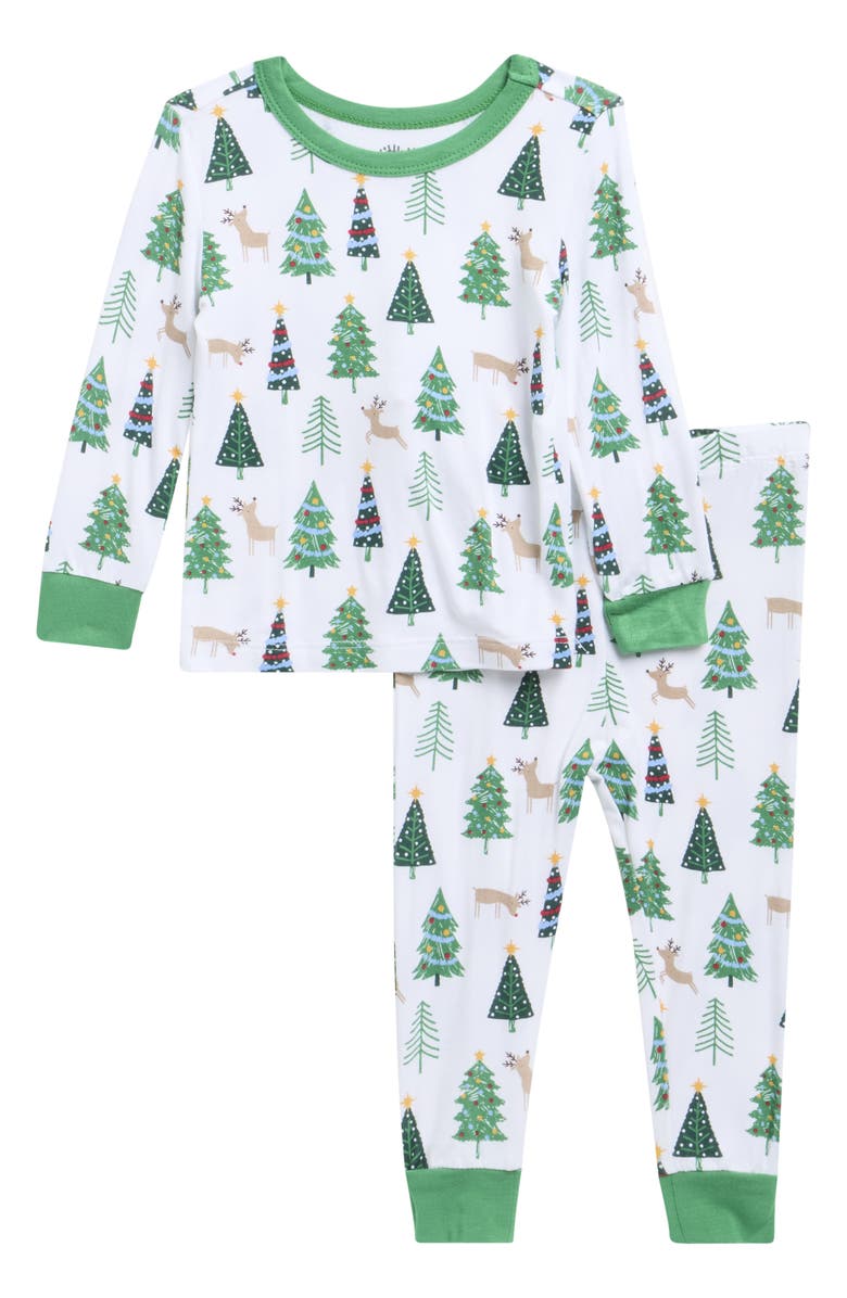 Little Me Holiday Trees Stretch Viscose 2-Piece Pajamas, Main, color, 