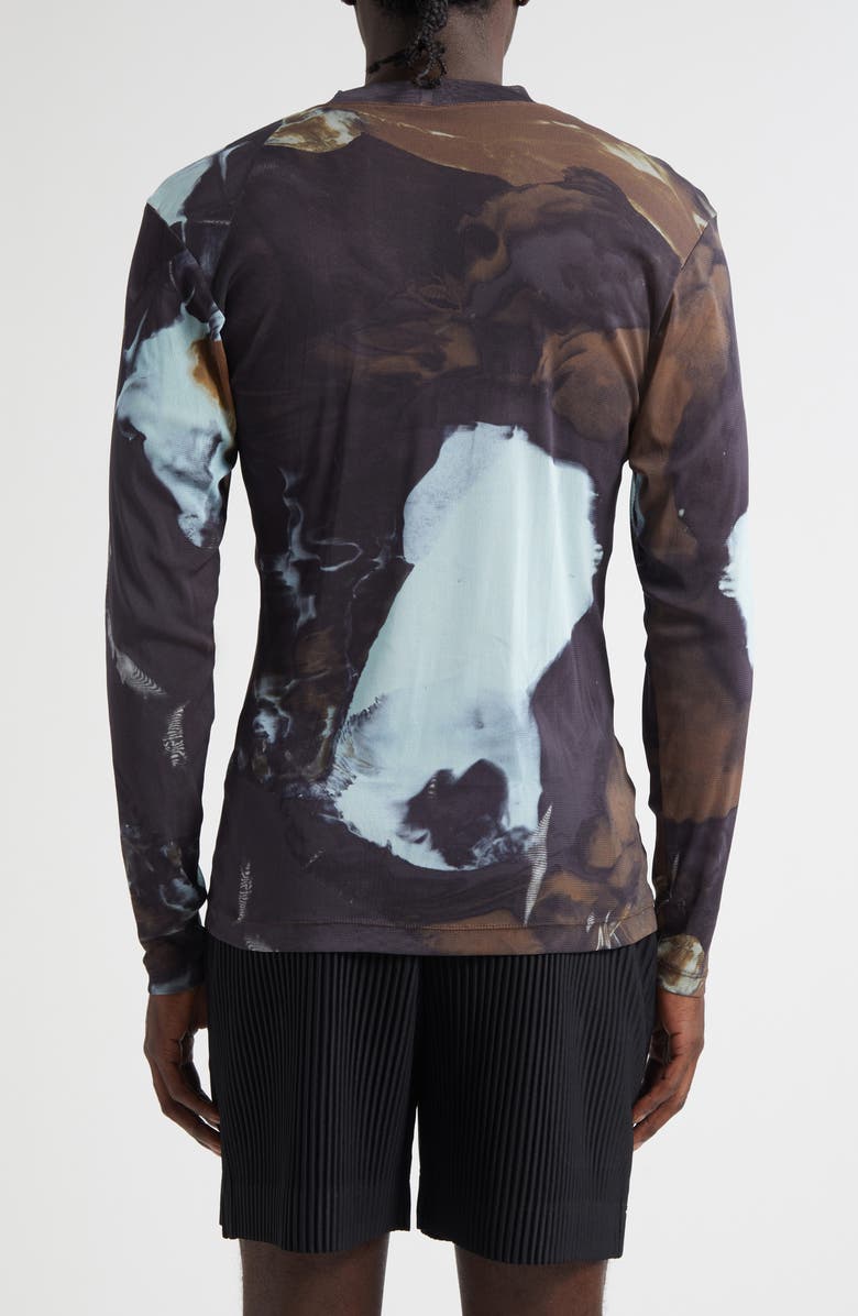 Homme Plissé Issey Miyake Agate Print Sheer Mesh Long Sleeve Shirt, Alternate, color, Brown