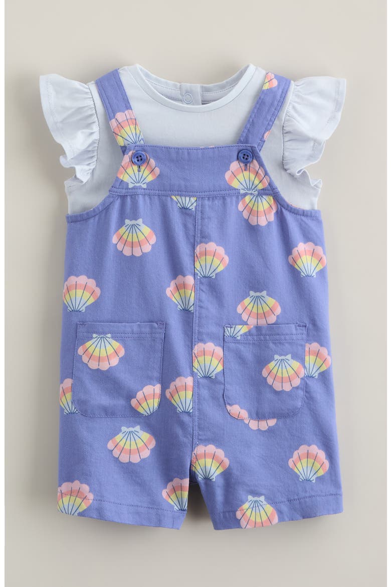 Cotton T-Shirt & Shortalls Set, Main, color, BLUE HALOGEN- BLUE SEASHELLS
