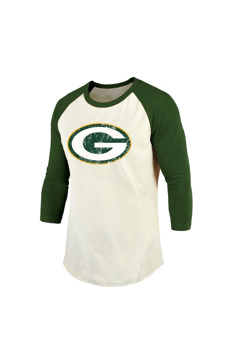 Majestic Threads Men's Fanatics Branded Davante Adams Cream/Green Green Bay Packers Vintage Player Name & Number Raglan 3/4-Sleeve T-Shirt, Alternate, color, 