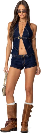 Ciel Split Front Denim Halter Top