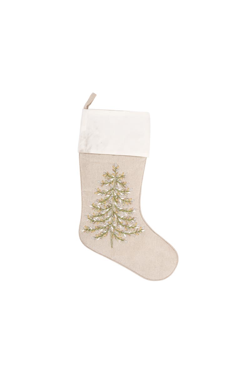C&F Home 14" x 19" Winter Garden Christmas Tree Hanging Beige Stocking, Main, color, Brown