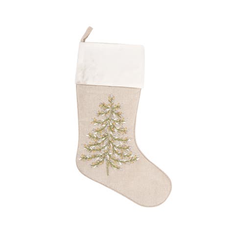 14" x 19" Winter Garden Christmas Tree Hanging Beige Stocking