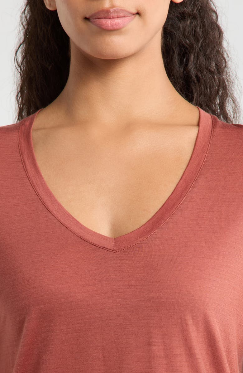Smartwool Ultralite V-Neck Short Sleeve Merino Wool Blend T-Shirt, Alternate, color, Burnt Sienna