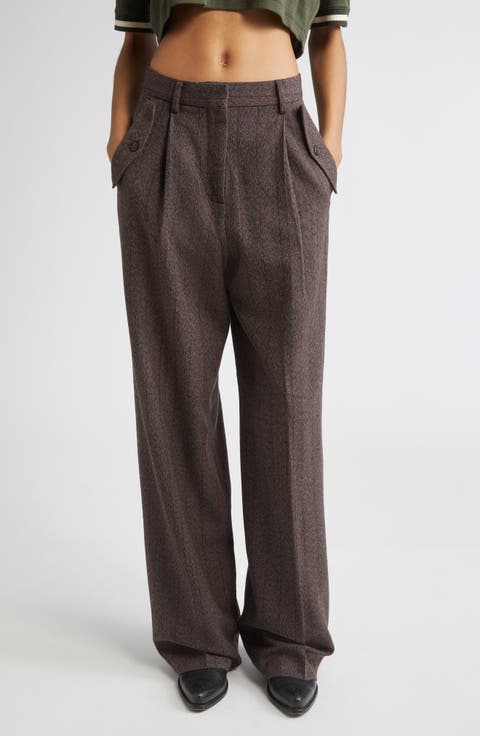 Journey Pinstripe Pleated Wool Wide Leg Pants