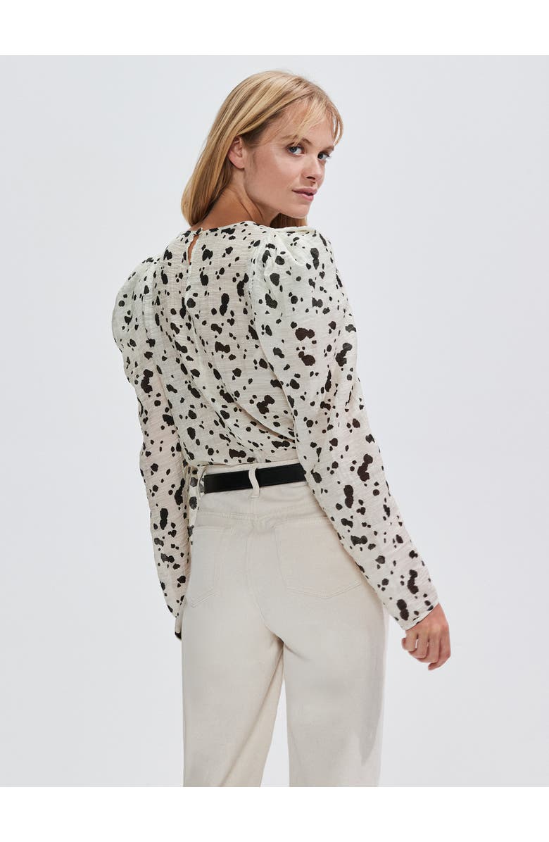 Ro&Zo Mono Dalmatian Print Puff Sleeve Blouse, Alternate, color, 
