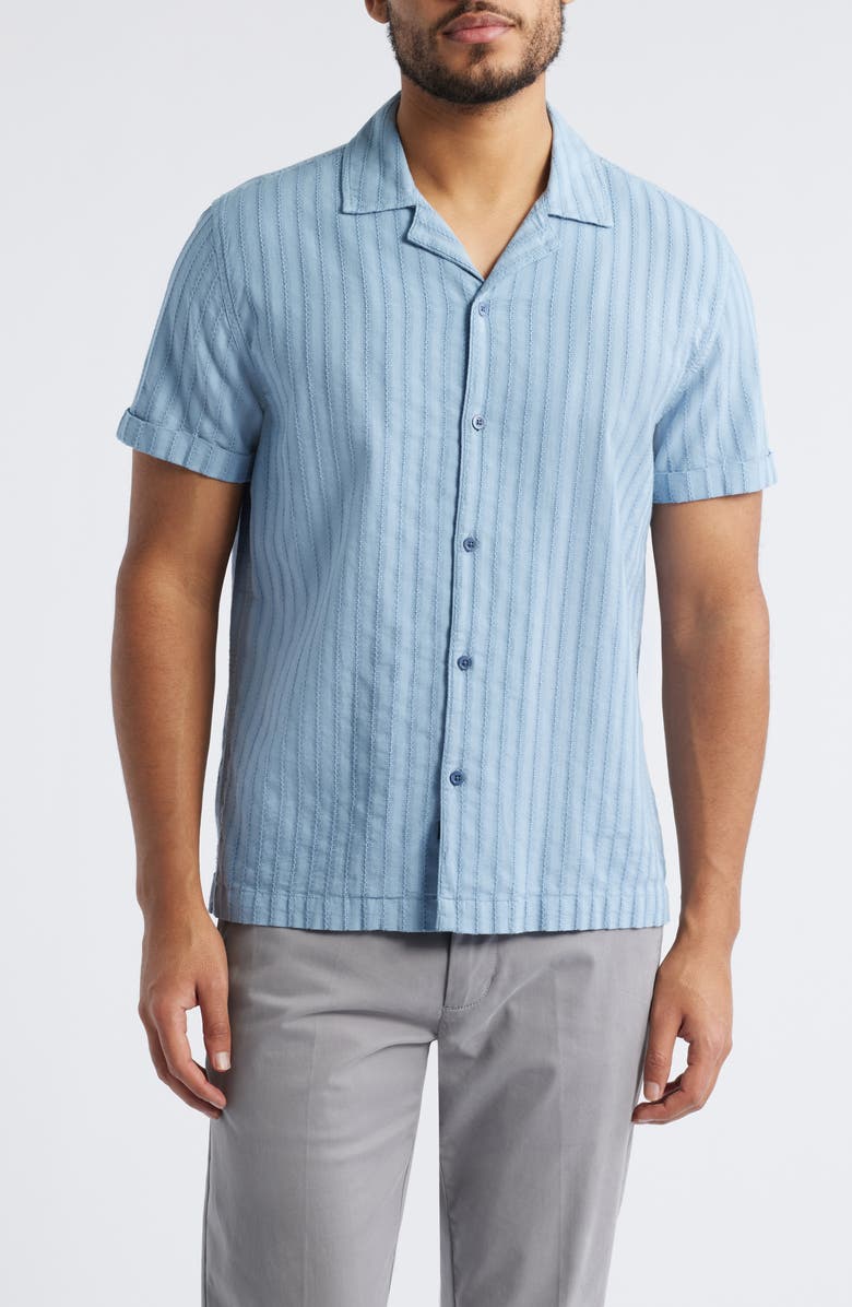 Rails Sinclair Textured Stripe Cotton Camp Shirt, Main, color, Faded Blue