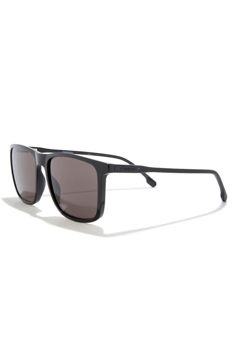 Carrera Eyewear 55mm Rectangular Polarized Sunglasses, Alternate, color, Black/ Smoke