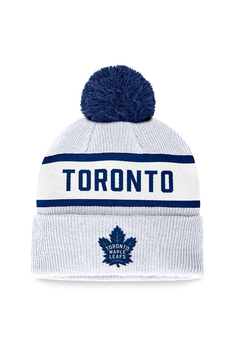 FANATICS Men's Fanatics Branded White Toronto Maple Leafs Fundamental Wordmark Cuffed Knit Hat with Pom, Main, color, 