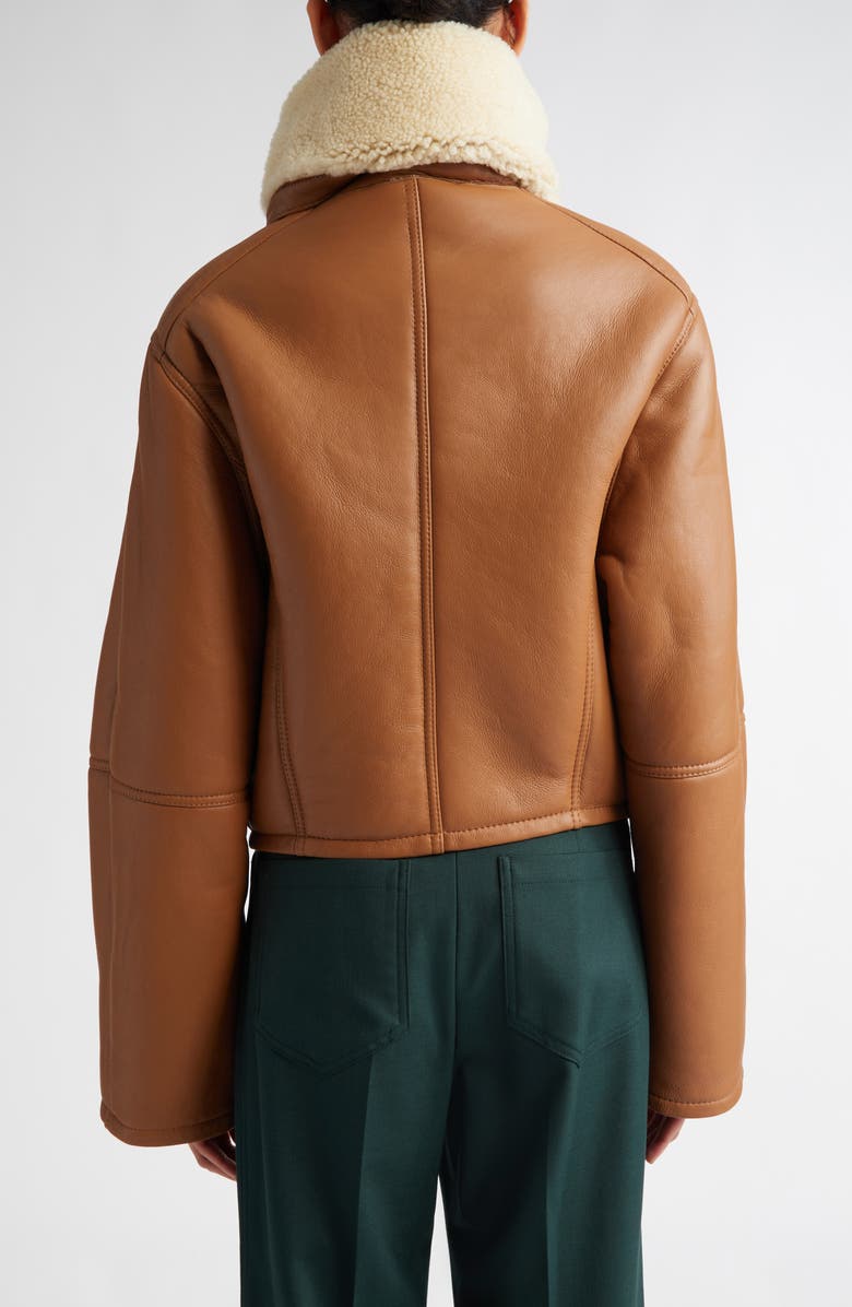 Victoria Beckham Genuine Shearling Lined Leather Pea Coat, Alternate, color, 