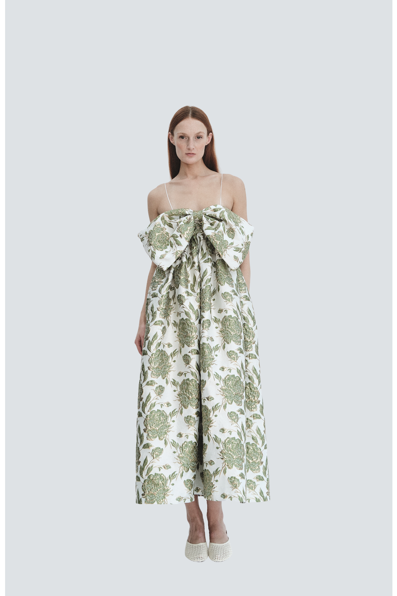 Brocade Bow Gown, Main, color, Emerald