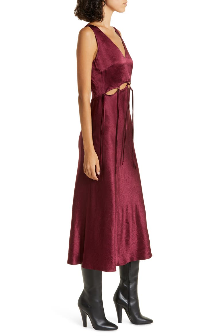 Cutout Tie Detail Satin Dress, Alternate, color, BORDEAUX