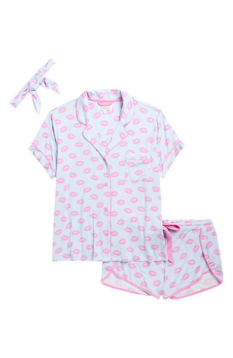 PJ Salvage Lovely Dreams Short Pajamas & Headband Set, Alternate, color, Light Blue