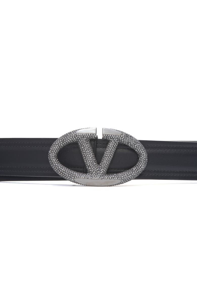 Valentino Garavani The Bold Crystal Embellished VLOGO Leather Belt, Alternate, color,
