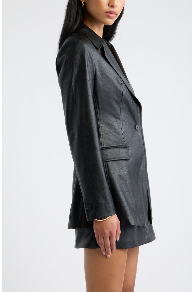 Faux Leather Fitted Blazer, Alternate, color, BLACK