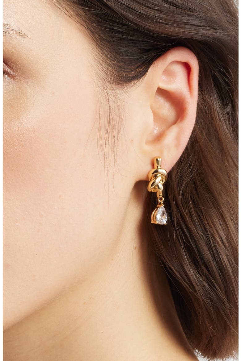 Cubic Zirconia Knot Drop Earrings, Alternate, color, CLEAR- GOLD