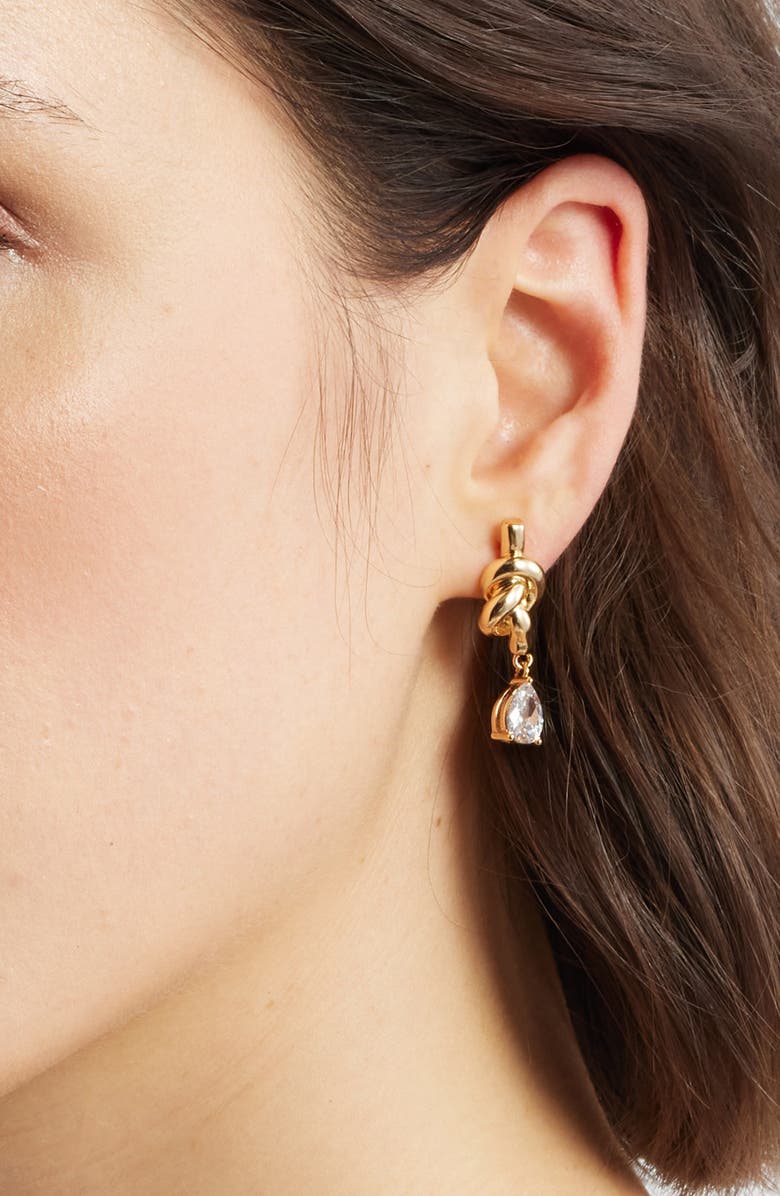 Nordstrom Cubic Zirconia Knot Drop Earrings, Alternate, color, Clear- Gold