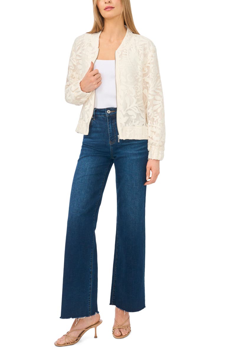 Halogen<sup>®</sup> Floral Lace Knit Bomber Jacket, Alternate, color,