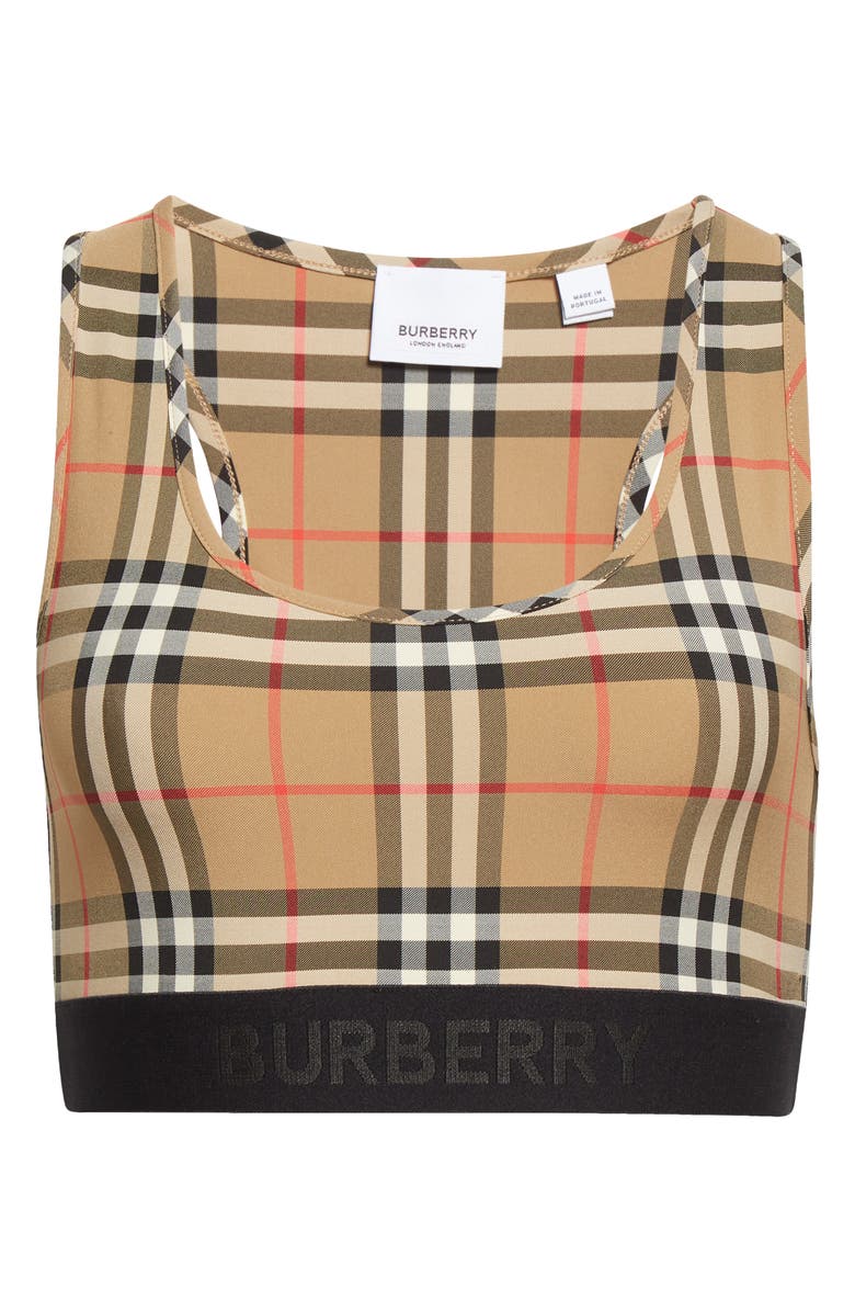 Burberry Dalby Check Sports Bra, Alternate, color, Archive Beige Ip Chk