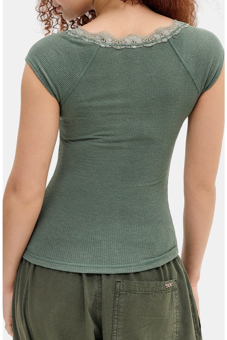 Diana Lace Trim Rib Knit Top, Alternate, color, KHAKI