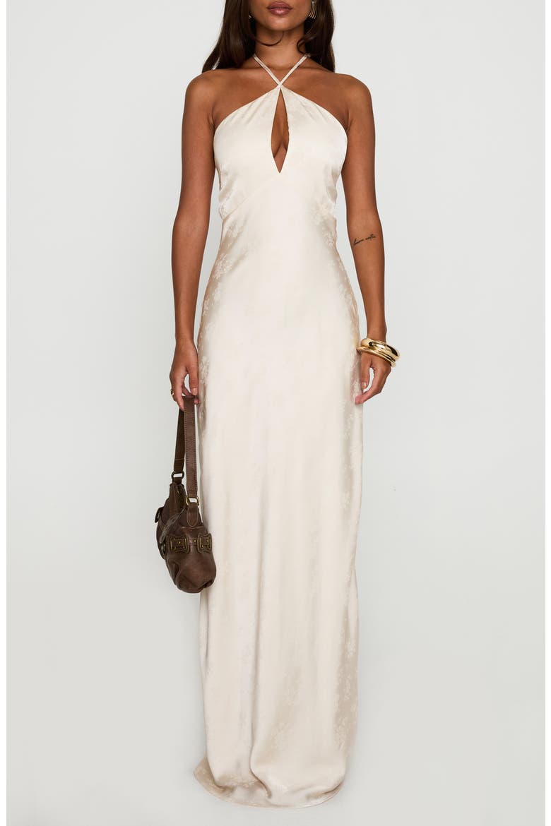 Limosina Halter Satin Gown, Main, color, CHAMPAGNE