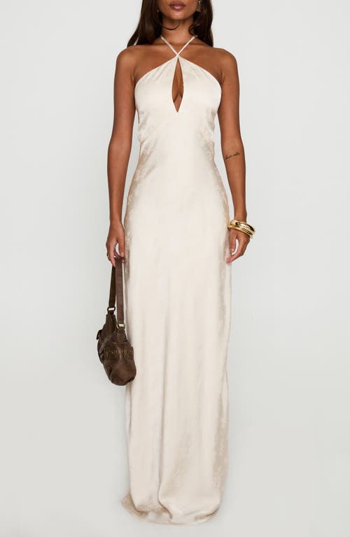 Princess Polly Limosina Halter Satin Gown in Champagne at Nordstrom, Size 4