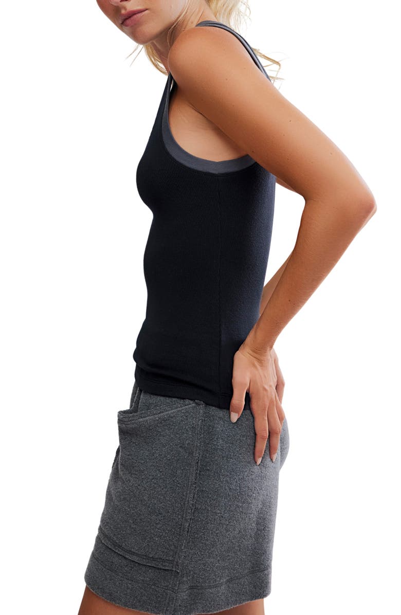Free People Longer Days Rib Tank, Alternate, color, Black