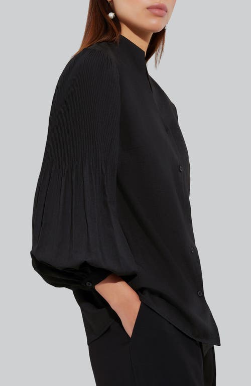 Misook Balloon Sleeve Stand Collar Button-up Shirt In Black