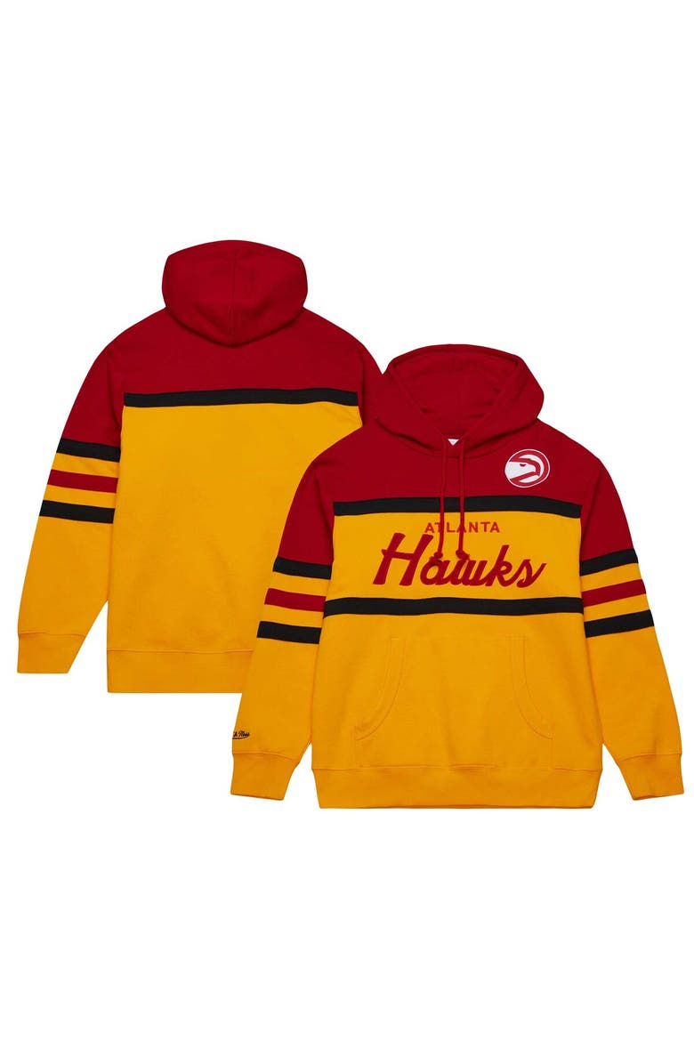 Mitchell & Ness Men's Mitchell & Ness Gold/Red Atlanta Hawks Head Coach Pullover Hoodie, Alternate, color, 