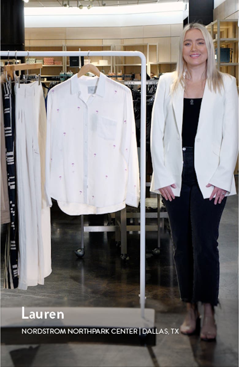 Charli Palm Tree Embroidered Linen Blend Button-Up Shirt, sales video thumbnail