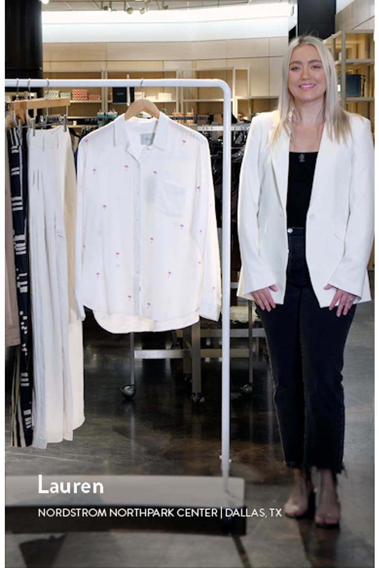 Charli Palm Tree Embroidered Linen Blend Button-Up Shirt video