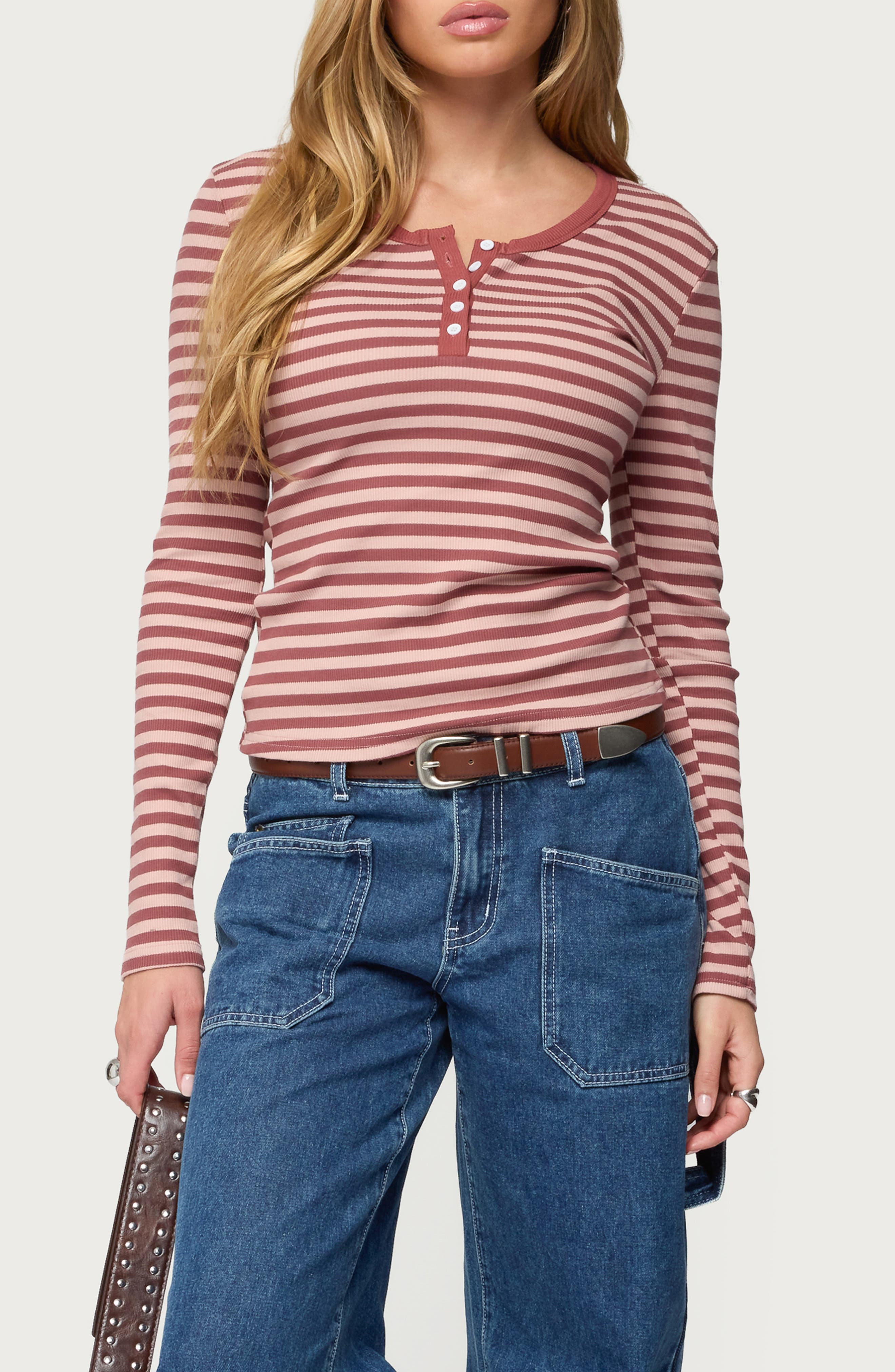 Roma Stripe Rib Henley Top - image 2