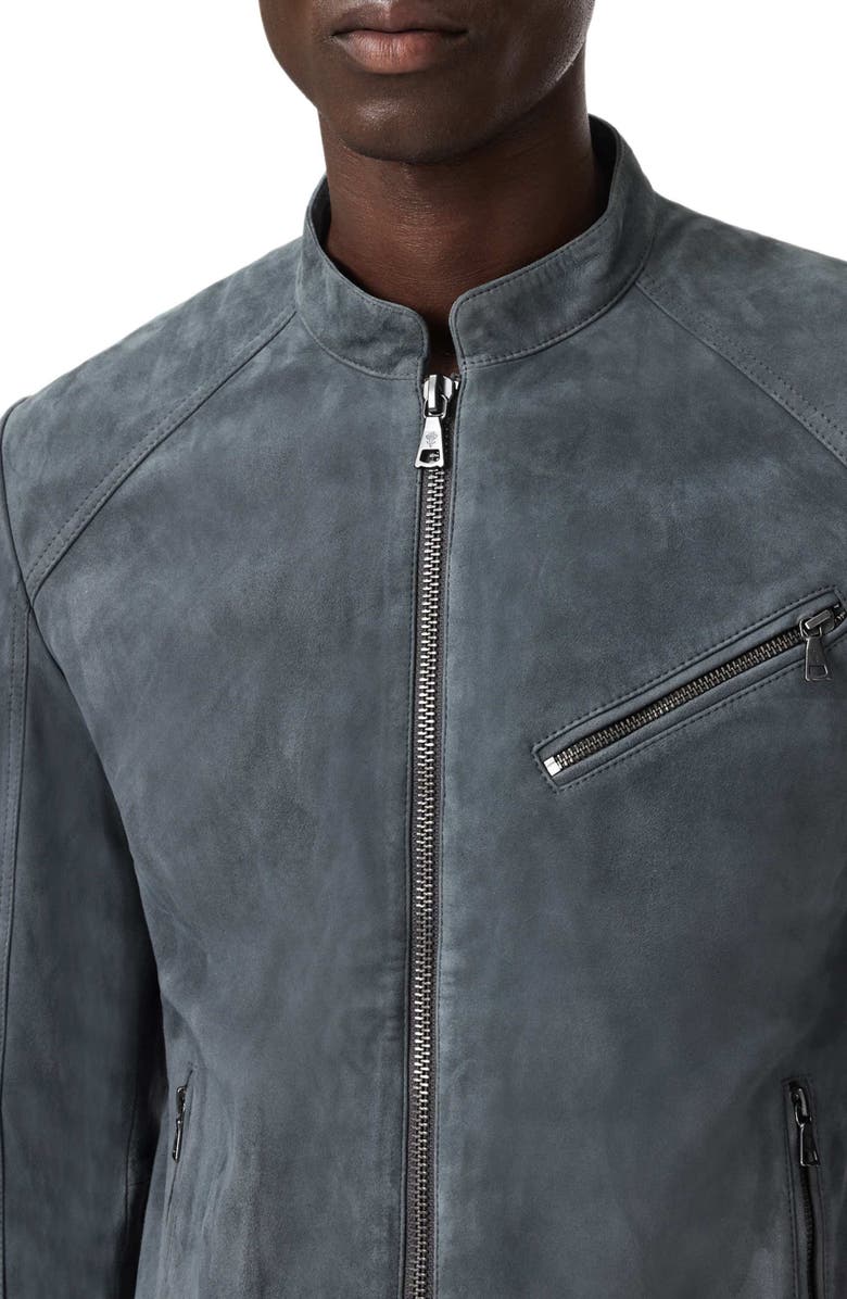 John Varvatos Wren Band Collar Suede Biker Jacket, Alternate, color, Deep Charcoal