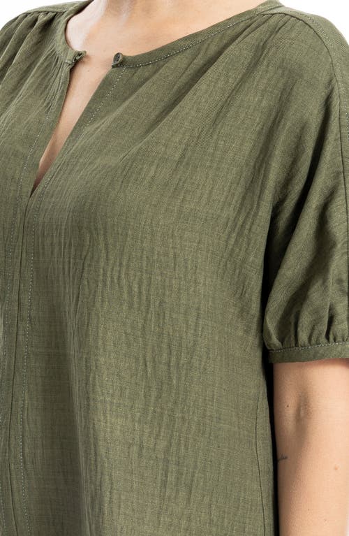 Max Studio Short Sleeve Split Neck Blouse In Green