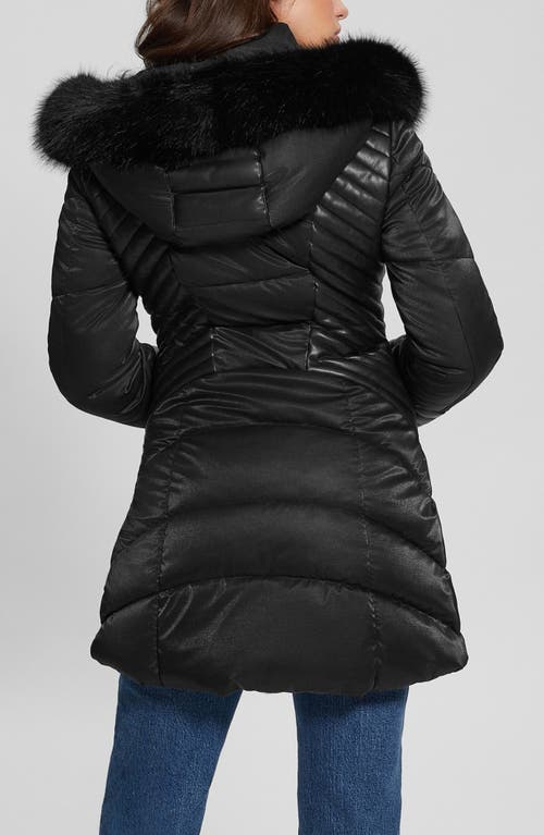 Guess New Oxana Mixed Media Puffer Coat In Black