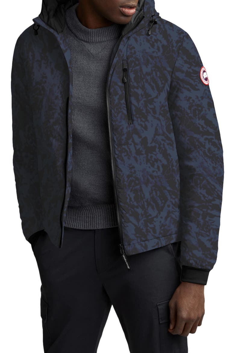 Lodge Slim Fit Packable 750 Fill Power Down Hooded Jacket, Main, color, ARL TNDRA NAVY