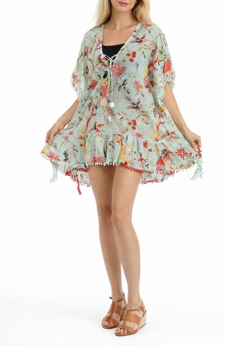 RANEES <p>Bird Short Cover-Up</p>, Main, color, Aqua