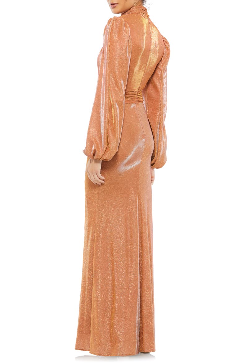 Sparkle Balloon Sleeve Trumpet Gown, Alternate, color, RUST