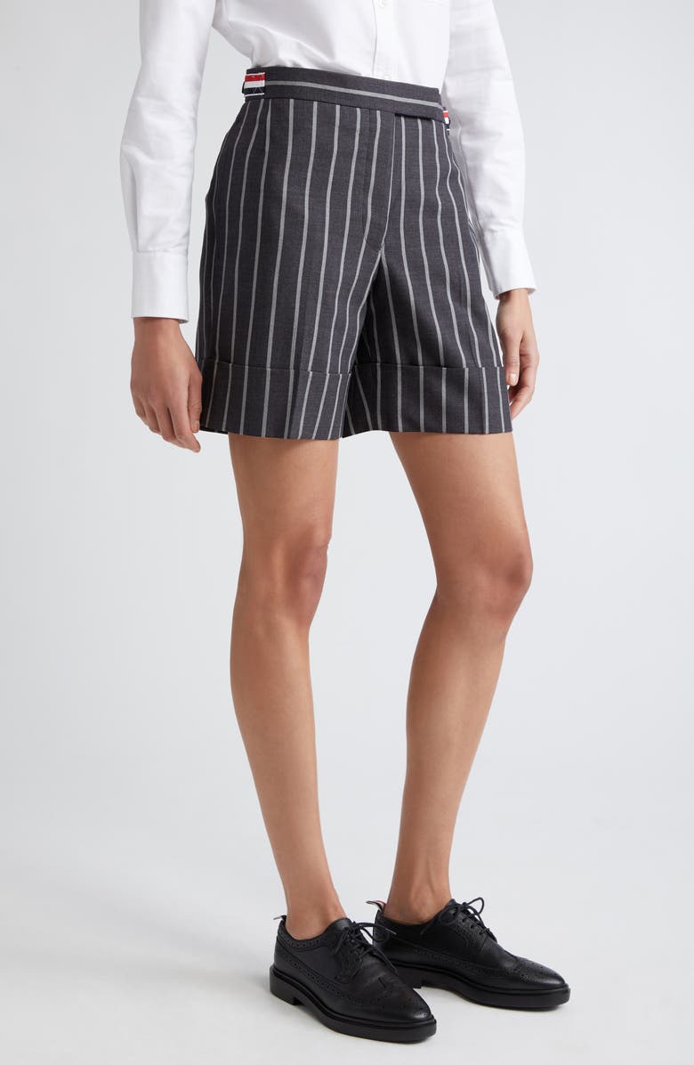Thom Browne Side Tab Wool Straight Leg Shorts, Alternate, color, 