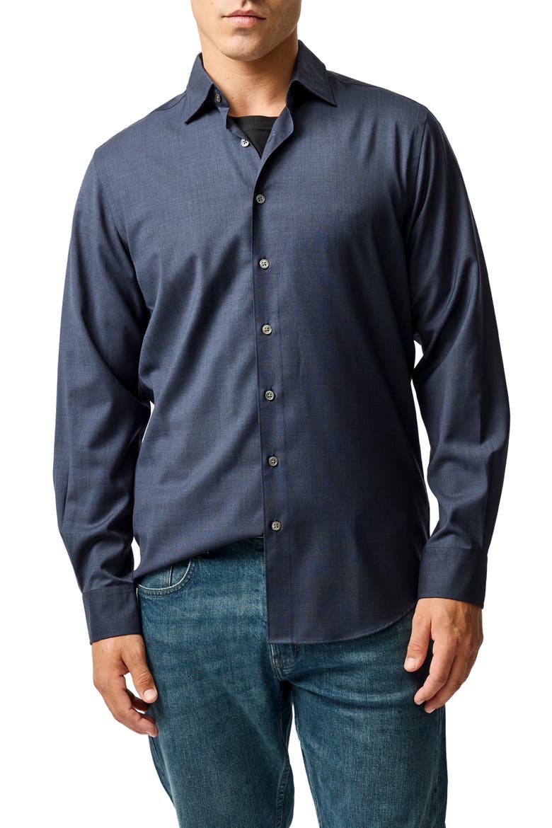 Esk Valley Wool Mélange Button-Up Shirt, Main, color, ECLIPSE