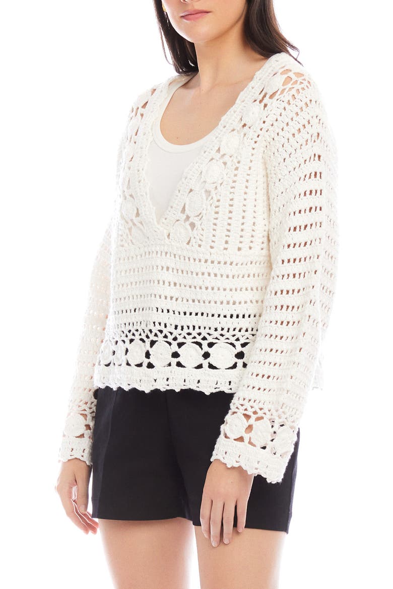 Nila Hand Crochet V-Neck Sweater, Alternate, color, CREAM