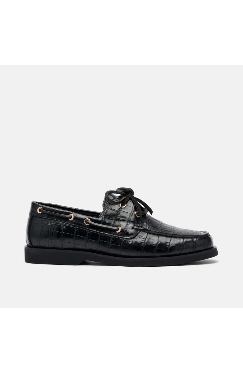 MARC NOLAN Ms. Capri Black Croc Leather Boat Shoes, Main, color, Black